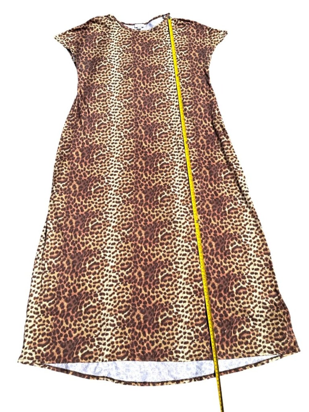 LuLaRoe XL Brown Tan Maria Leopard Print Cap Sleeve High Low Loose Maxi Dress
